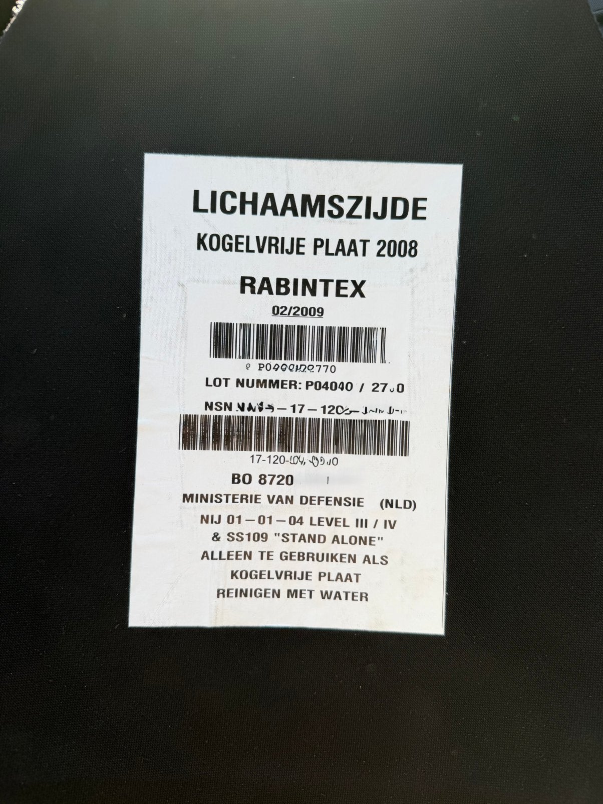 RABINTEX Kogelvrije Plaat 2008 - Defensie (NLD) 4 stuks, Verzamelen, Ophalen of Verzenden, Landmacht, Nederland, Overige typen