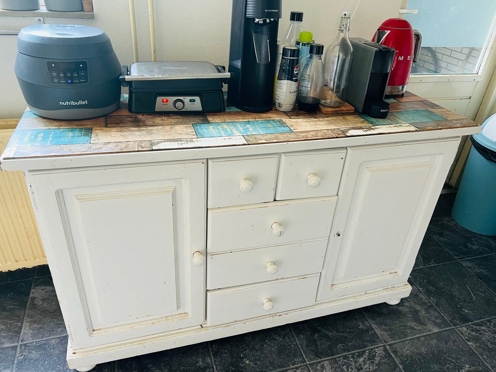 Sidetable met opbergruimte en uniek blad, Ophalen, Gebruikt, 75 cm of meer, 60 cm of meer