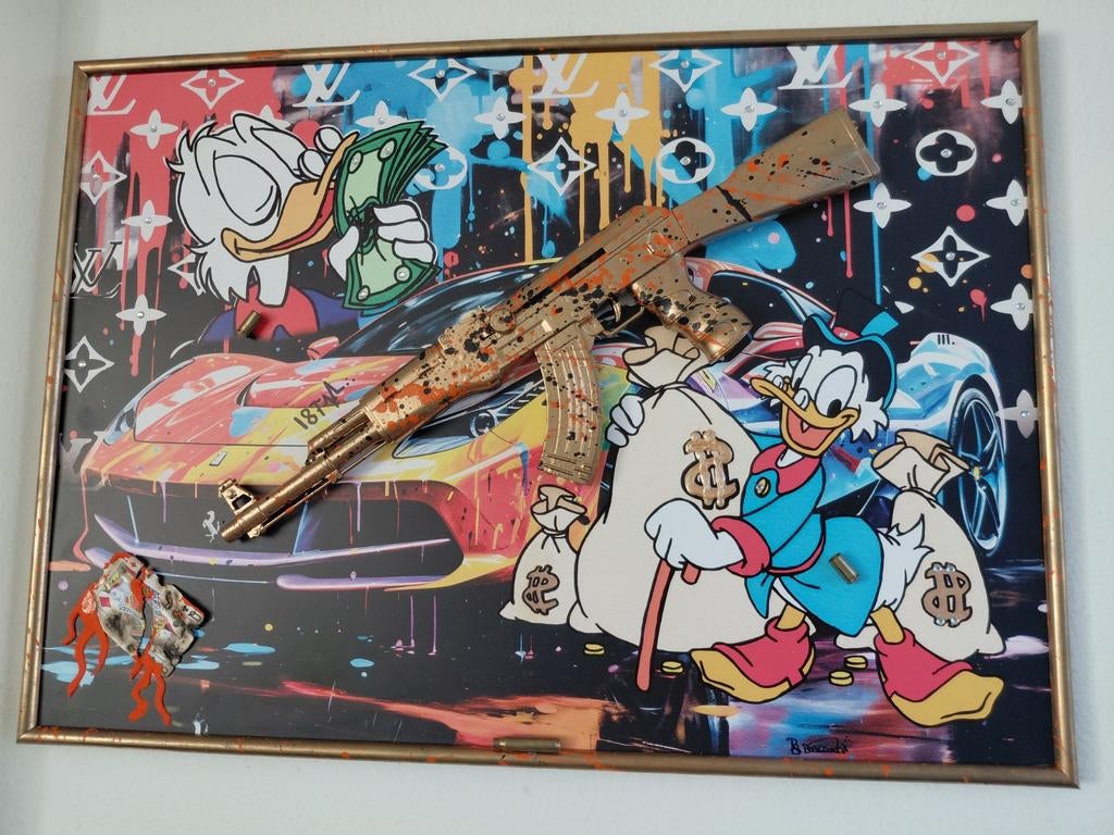 Uniek Pop Art Schilderij: Dagobert Duck met AK-47, Ophalen of Verzenden