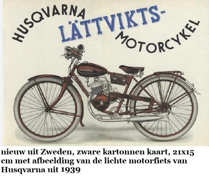 HUSQVARNA MOTORFIETS  1939, op zware kartonnen kaart 21x15, Ophalen of Verzenden, Nieuw, Motoren