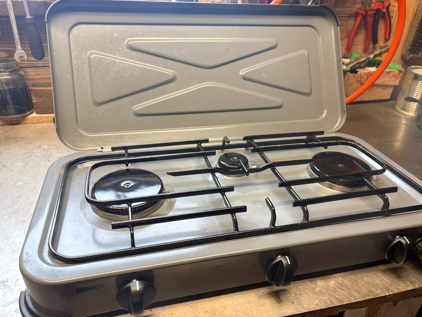 Gimeg 3-pits gasfornuis - Ideaal voor camping/camper, Caravans en Kamperen, Kampeeraccessoires, Ophalen of Verzenden, Gebruikt