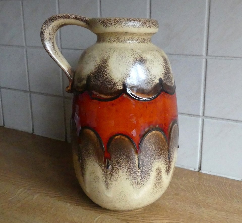 Scheurich 484-27 vintage vaas oranje beige West-Germany, Gebruikt, Ophalen of Verzenden, Steen/keramiek, 27 cm