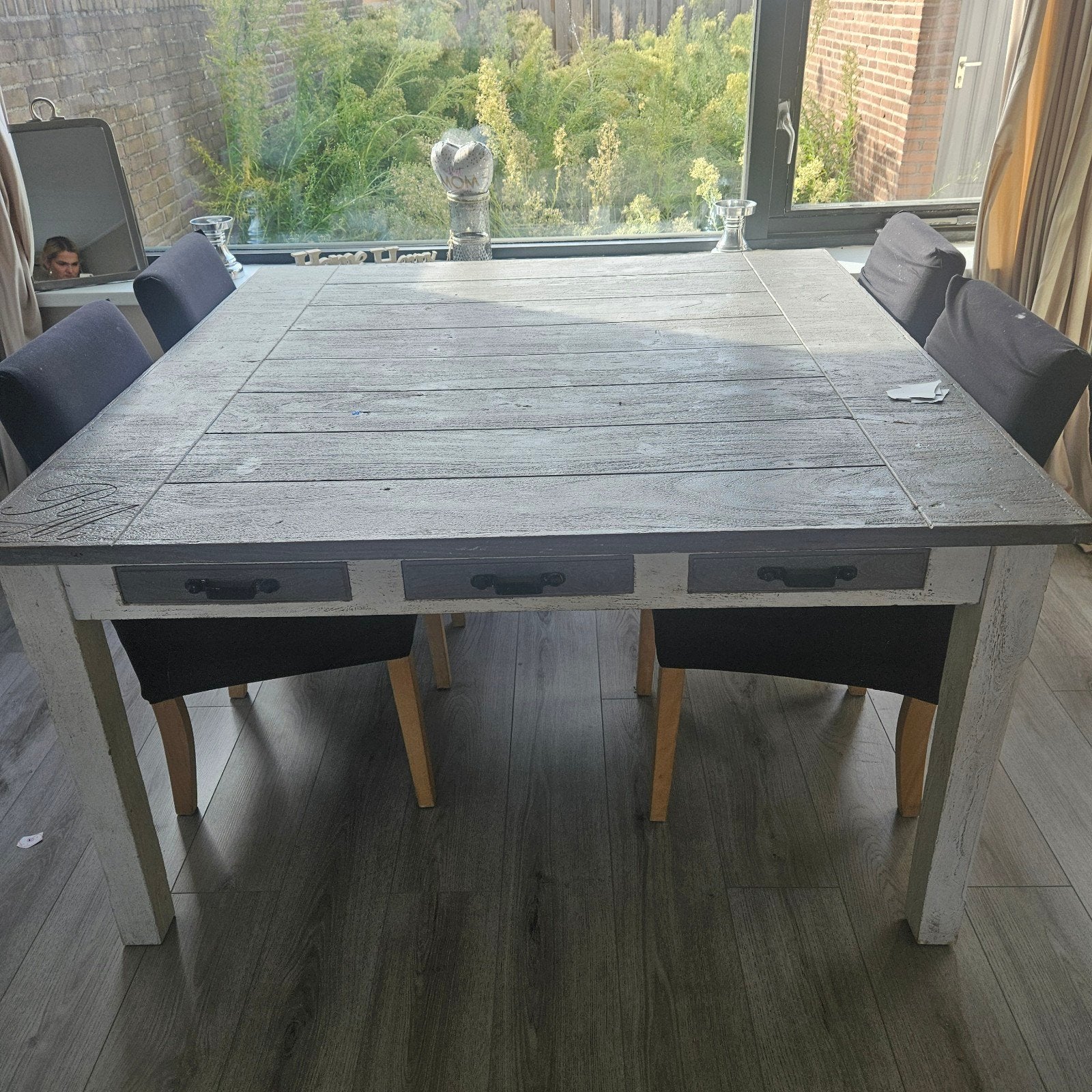 Riviera Maison eettafel met lades, Huis en Inrichting, Ophalen, Gebruikt, Landelijk, Riviera Maison, 50 tot 100 cm