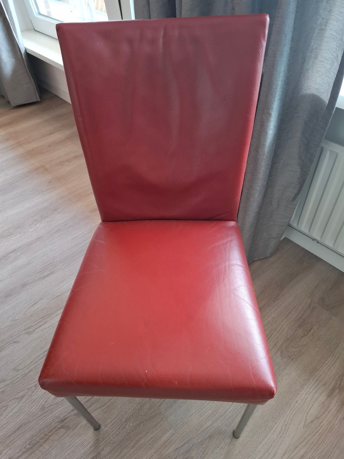 6 BERT PLANTAGIE  bordeauxrode leren eetkamerstoelen, Huis en Inrichting, Stoelen, Ophalen, Gebruikt, Overige kleuren, Leer