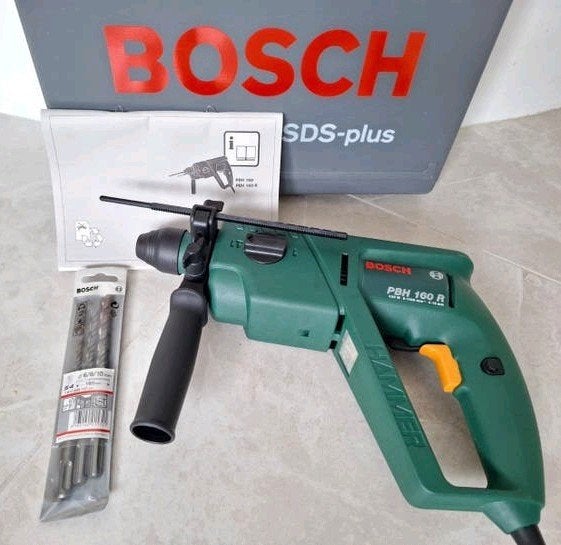 Bosch PBH 160 R SDS-plus boorhamer in koffer met borenset, Ophalen, Boor- en/of Breekhamer, Zo goed als nieuw, Variabele snelheid