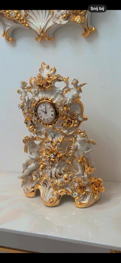 capodimonte grote klok puntgaaf met bladgoud en swarovski, Ophalen of Verzenden