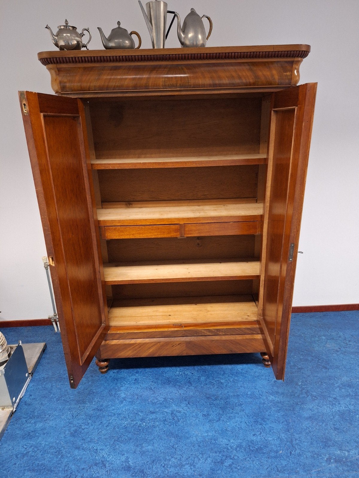 antieke mahonie biedemeier linnenkast, Ophalen, Gebruikt, 100 tot 150 cm, ?