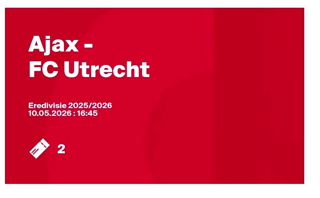 Ajax - Fc Utrecht vak 122 naast elkaar, Tickets en Kaartjes, Twee personen, Mei