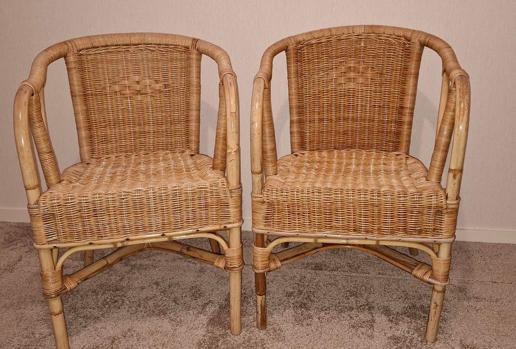 Set van 2 rotan stoelen - Vintage design, Huis en Inrichting, Stoelen, Ophalen, Gebruikt, Twee, Overige kleuren