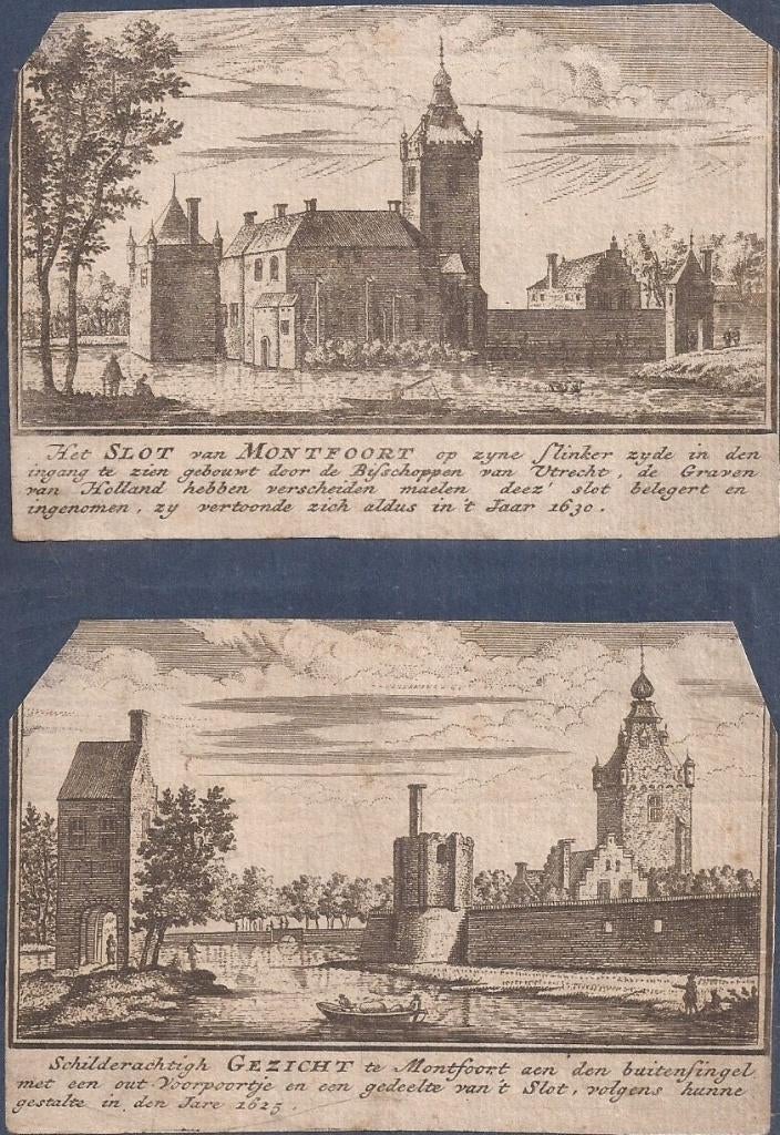 Het slot van Montfoort en Schilderachtigh Gezicht Montfoort, Antiek en Kunst, Ingelijst, Stadsgezicht, Ophalen of Verzenden, Gravure