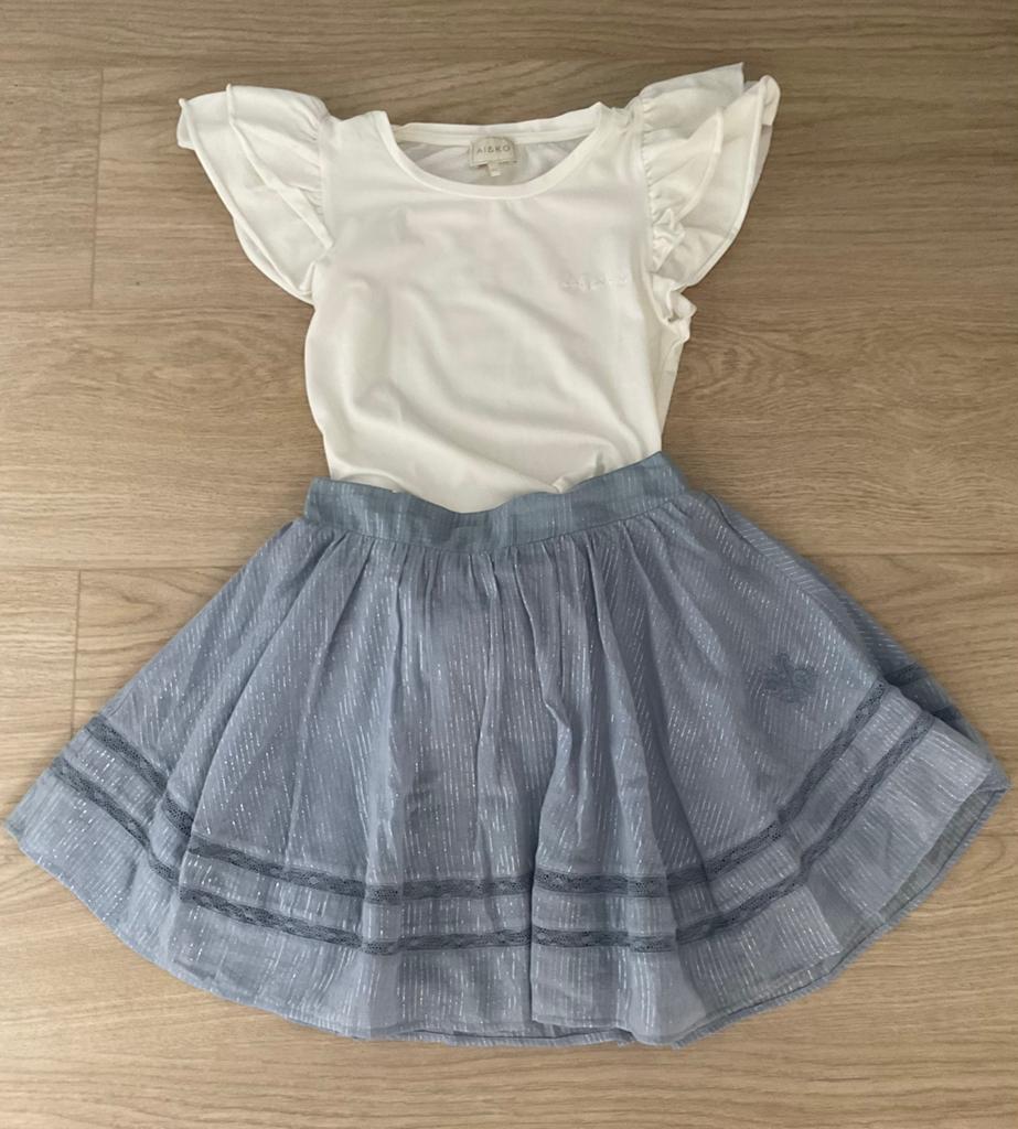 Zadig & Voltaire rok met t-shirt top maat 140 blauw/wit, Ophalen of Verzenden, Zo goed als nieuw, Meisje, Setje