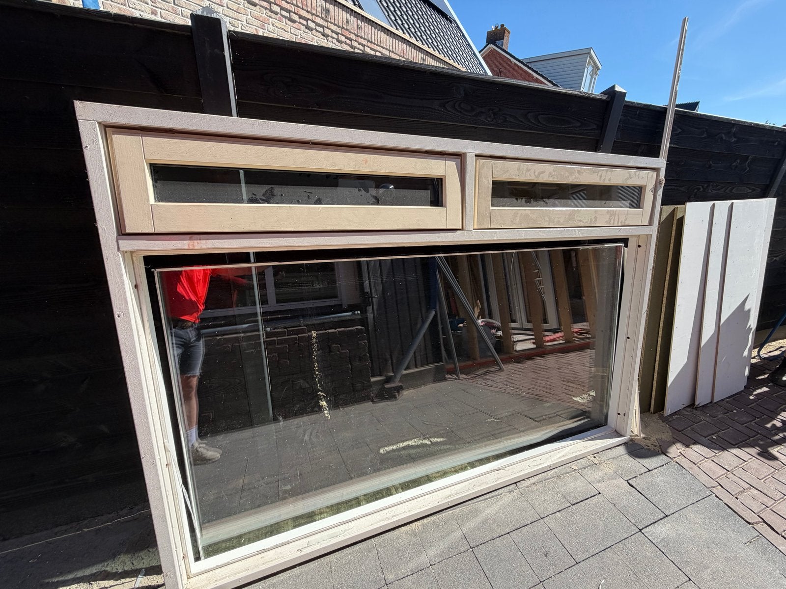 Gevelkozijn met dubbelglas en bovenlichten, Ophalen, 160 cm of meer, Zo goed als nieuw, 160 cm of meer