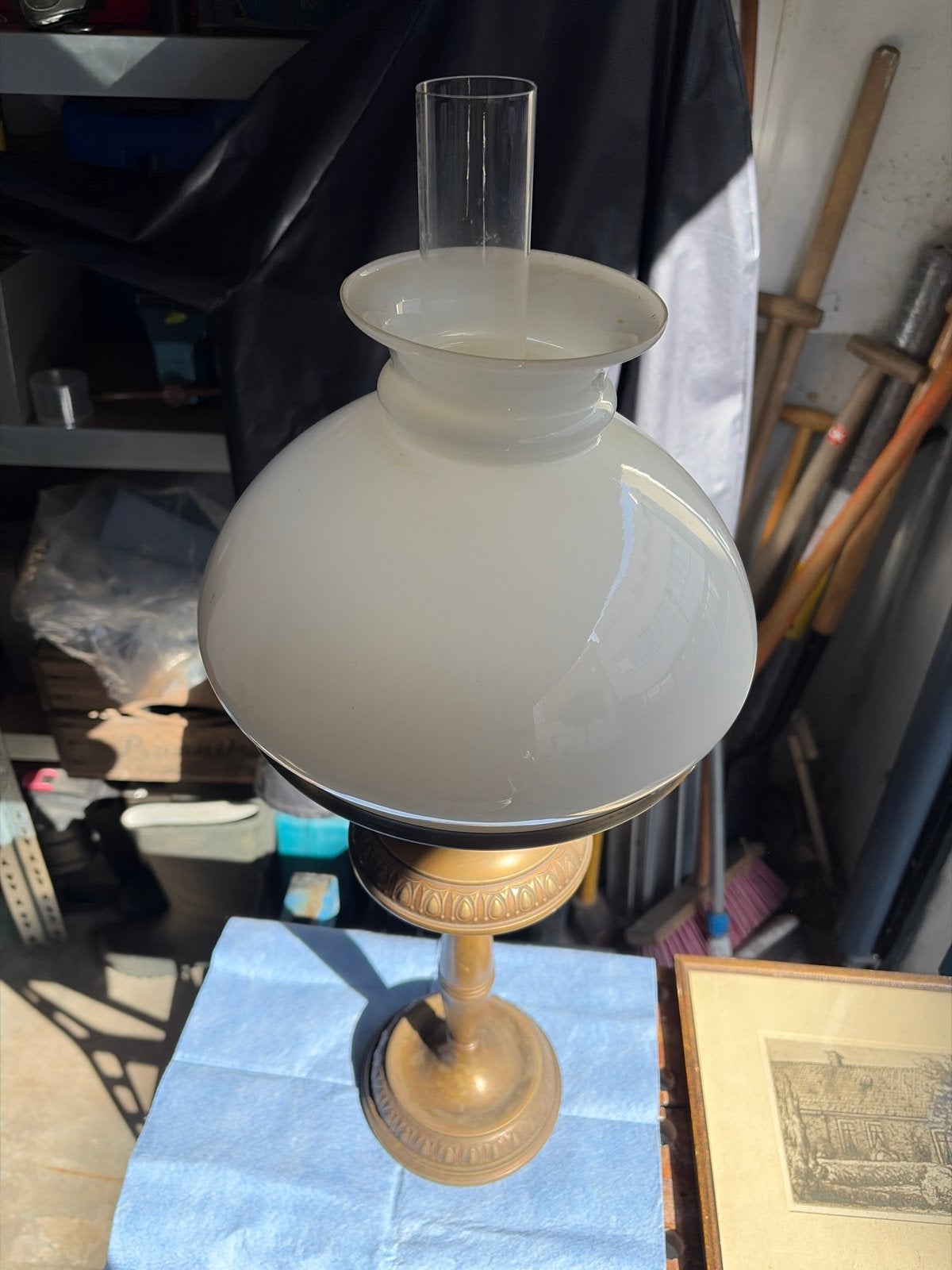 Antieke olielamp / petroleumlamp - 68cm hoog, Ophalen