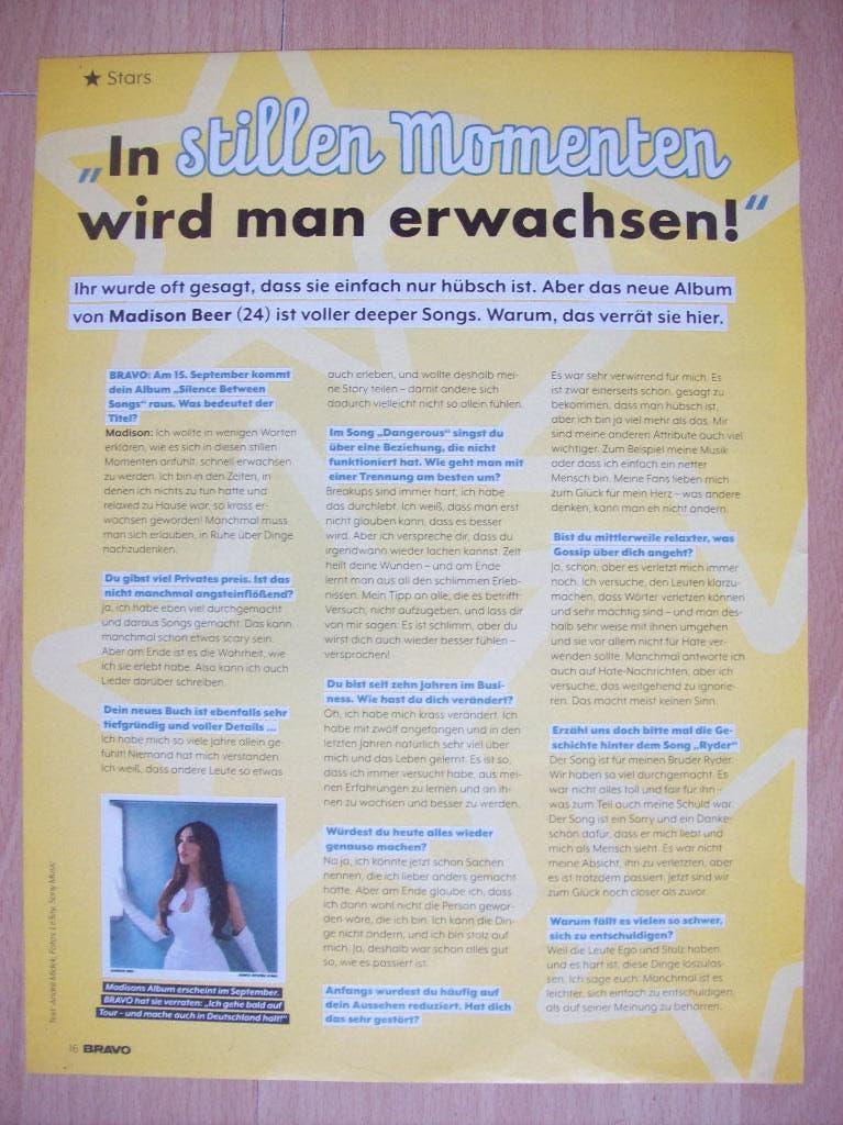 Artikel over Madison Beer uit Duits tijdschrift Bravo - A4, Ophalen of Verzenden, Nieuw, Boek, Tijdschrift of Artikel