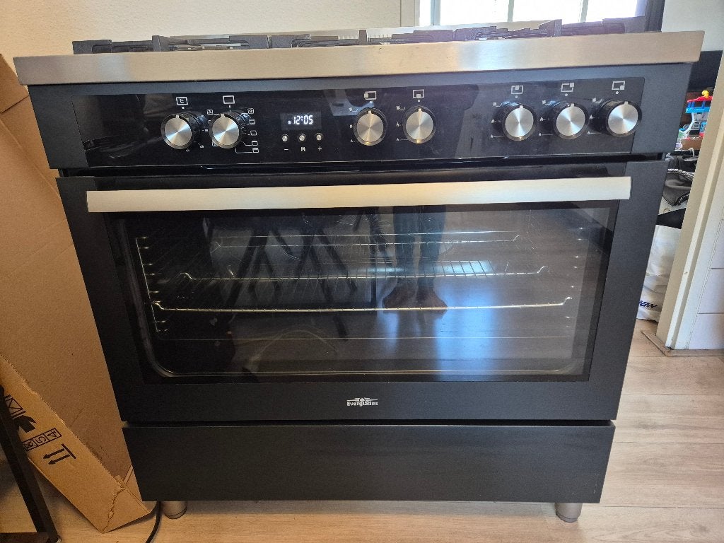 Gasfornuis Everglades EVCK9050 90cm (Zwart/Inox), Ophalen, Gebruikt, 60 cm of meer, Gas