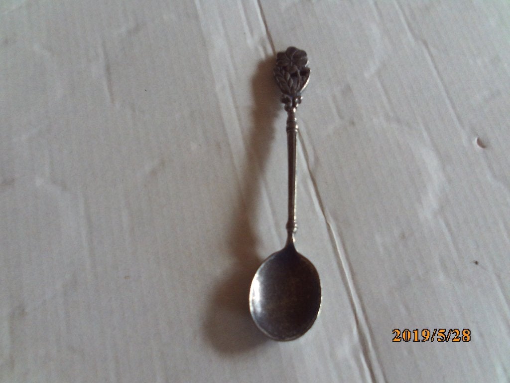 lepeltje met bloem (tin?), Ophalen of Verzenden, Gebruikt, Rvs of Chroom