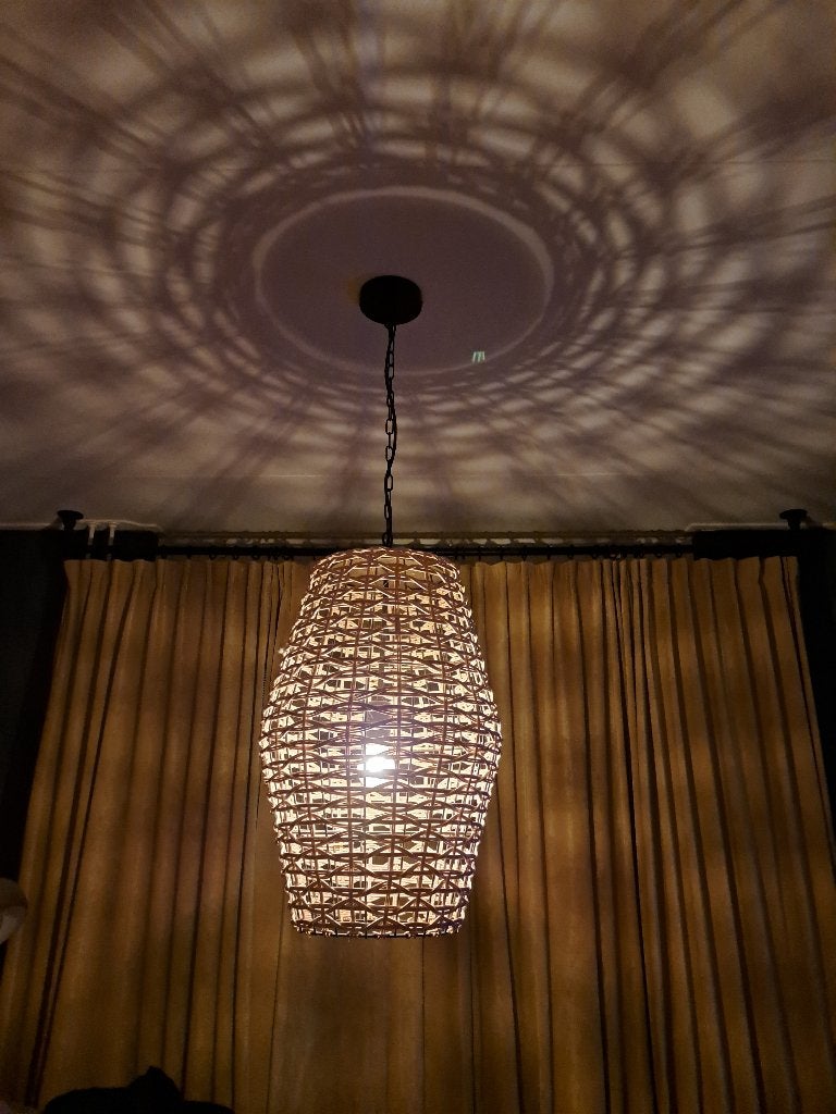 Rotan hanglamp - 60 cm hoog, 40 cm breed, Huis en Inrichting, E27 (groot), Zo goed als nieuw, Metaal, Ophalen