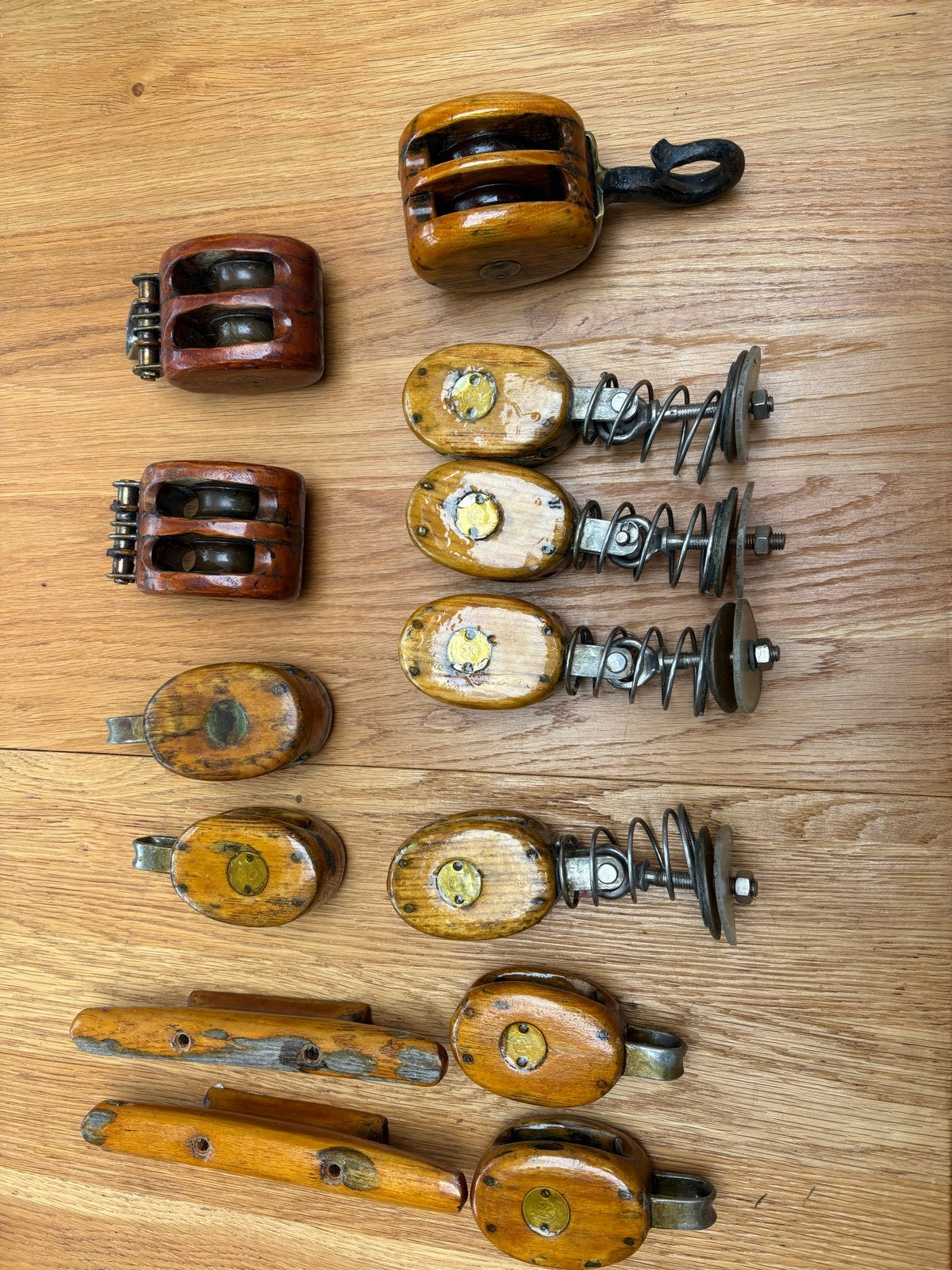 Houten Blokken set Gelagerde Schijf - Max 12mm Val/Schoten, Watersport en Boten, Ophalen, Gebruikt, Lijn of Blok