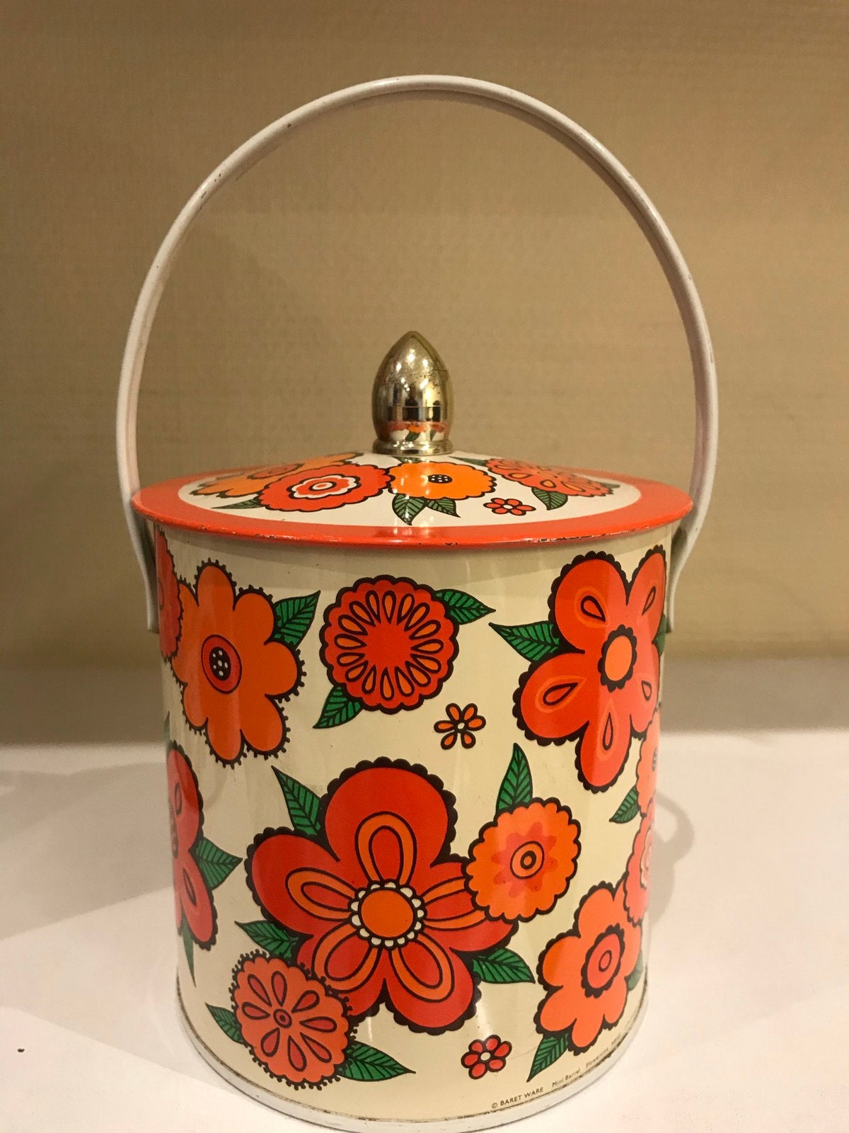 Vintage retro blikje oranje met hengsel, Ophalen of Verzenden, Huis en Inrichting