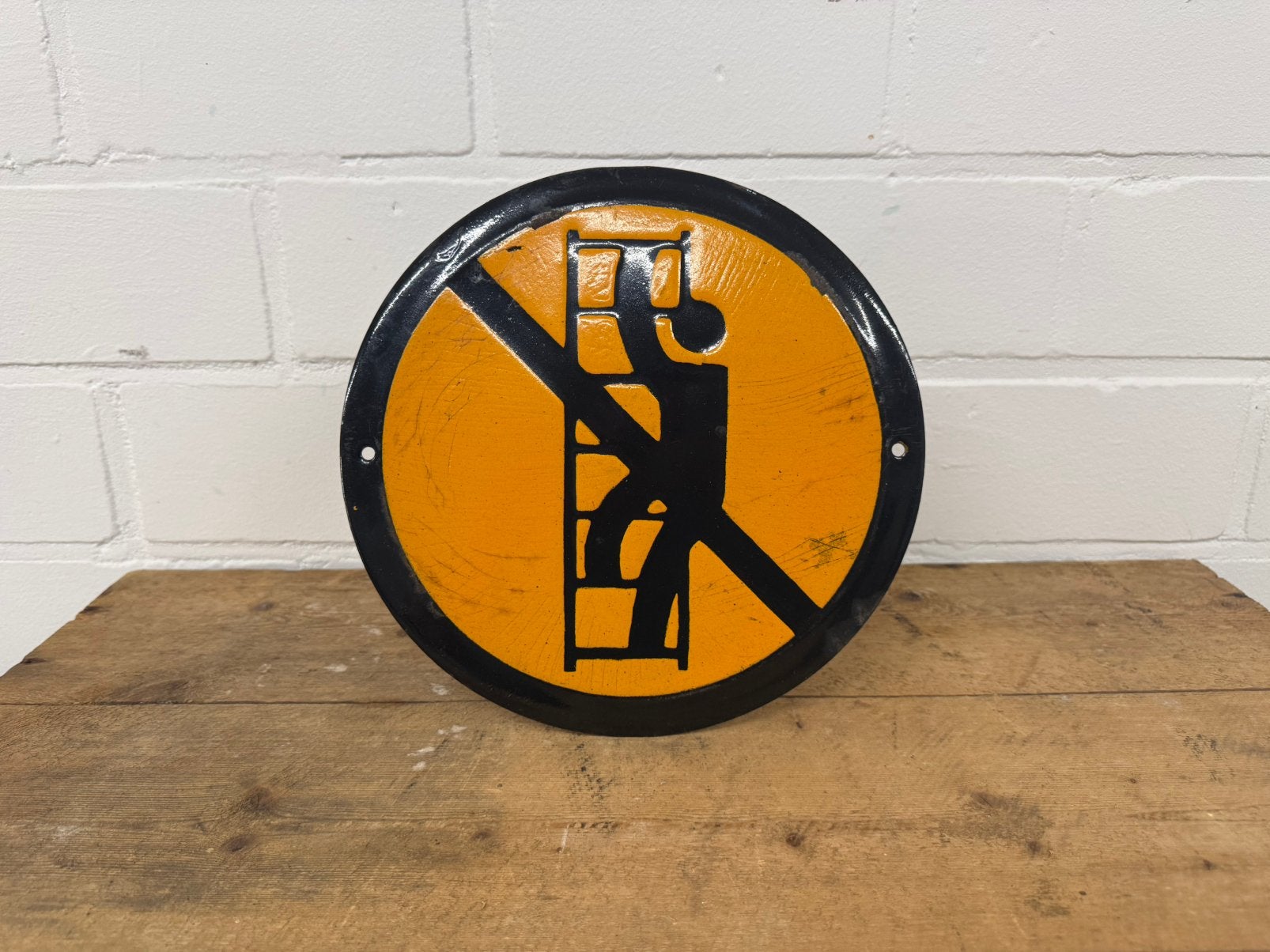 Oud emaille bord schilder verboden ladder te betreden, Ophalen of Verzenden, Gebruikt, Reclamebord