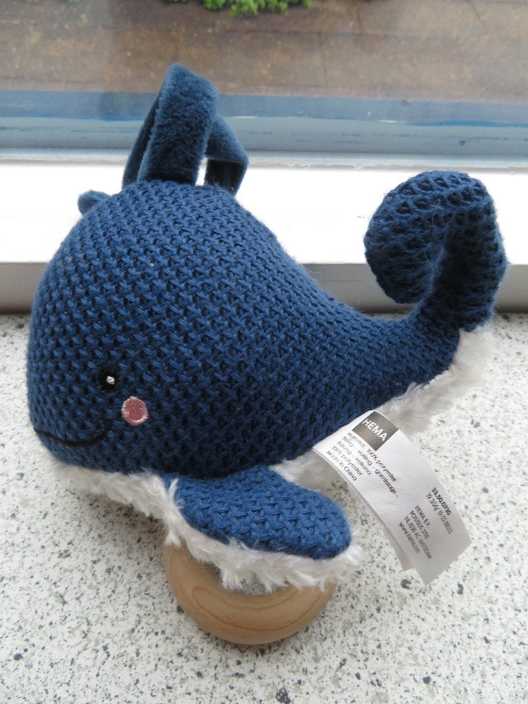 Muziekknuffel Walvis vis van Hema blauw met wit, Hema, Gebruikt, Overige typen, Ophalen of Verzenden