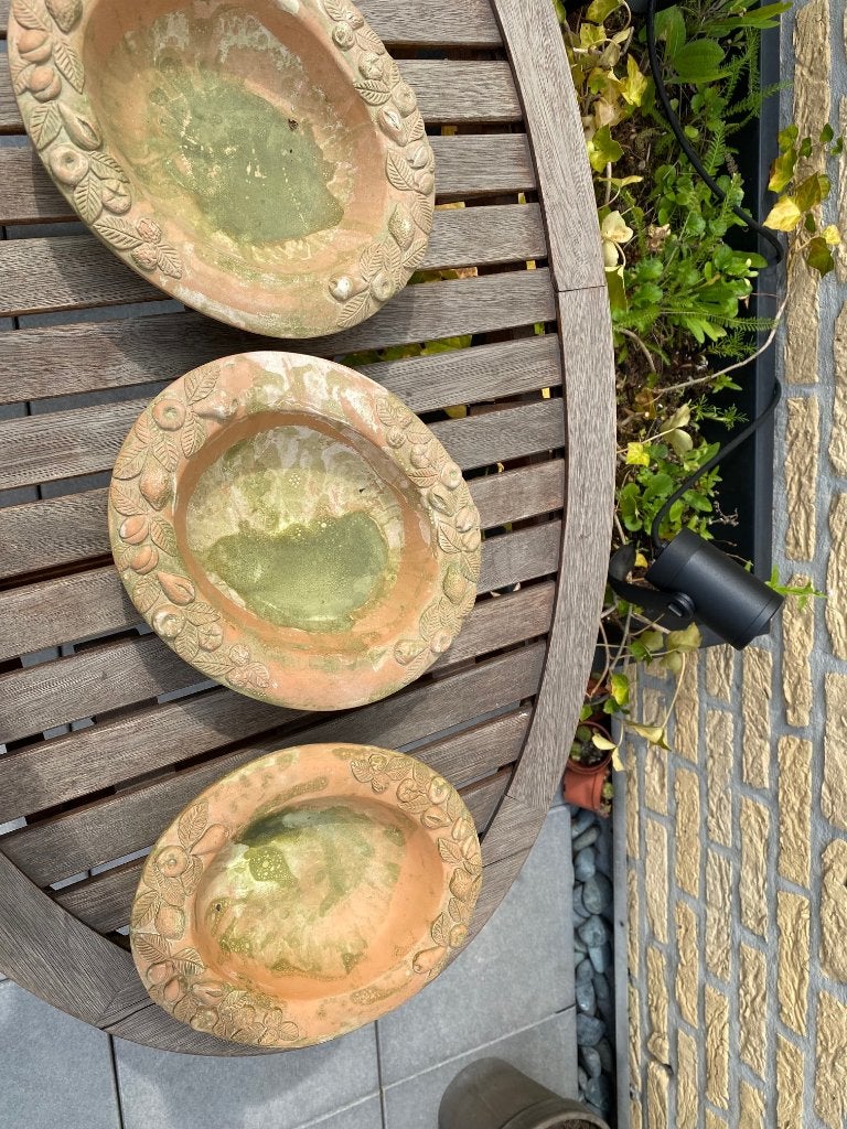 3 Franse Terracotta schaaltjes met fruit relief, Ophalen of Verzenden, Ovaal, Steen of Aardewerk, Schaal