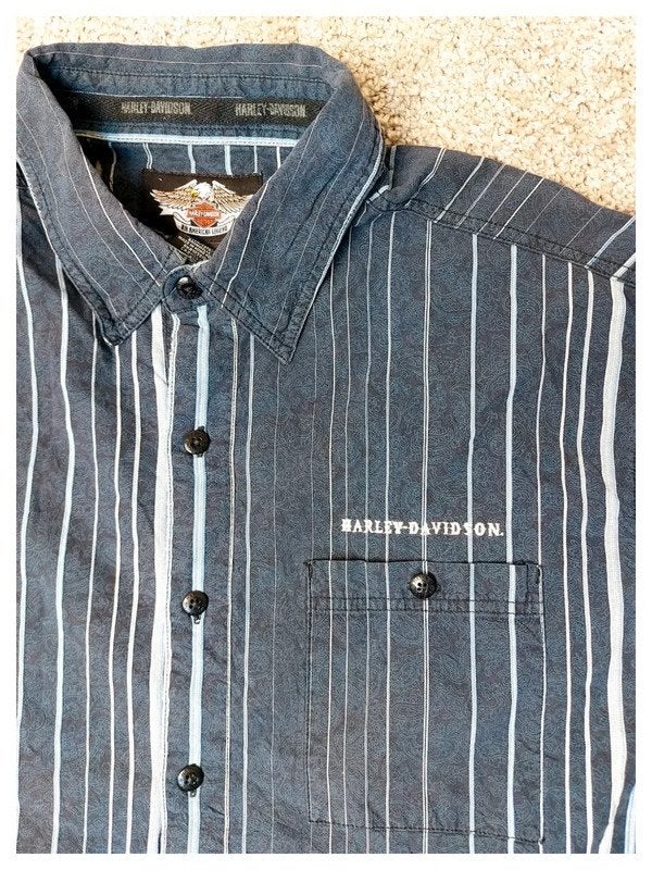 Harley Davidson Overhemd XL Heren Blauw Lange Mouwen Biker, Blauw, Ophalen of Verzenden, Zo goed als nieuw, Harley Davidson