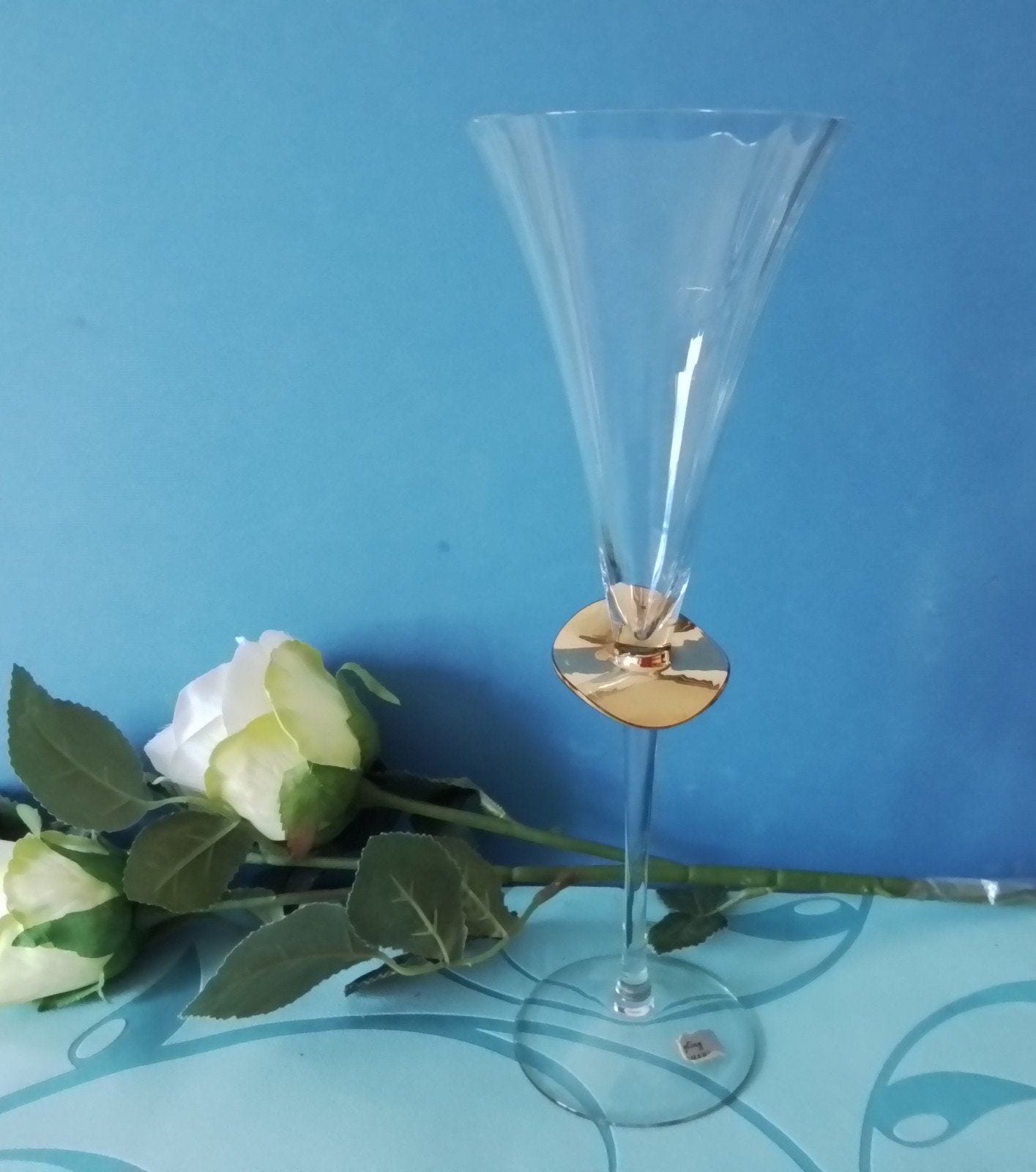Mid-century champagneflute Paul Nagel 24k goud kristal 28cm, Ophalen of Verzenden