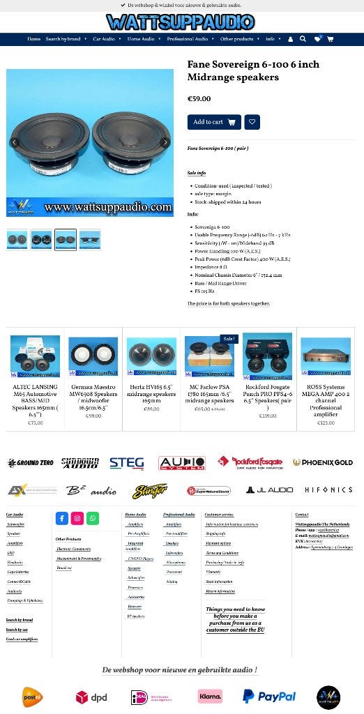 Fane Sovereign 6-100 6 inch Midrange speakers /Luidsprekers, Audio, Tv en Foto, Luidsprekers, Overige merken, ., Ophalen of Verzenden