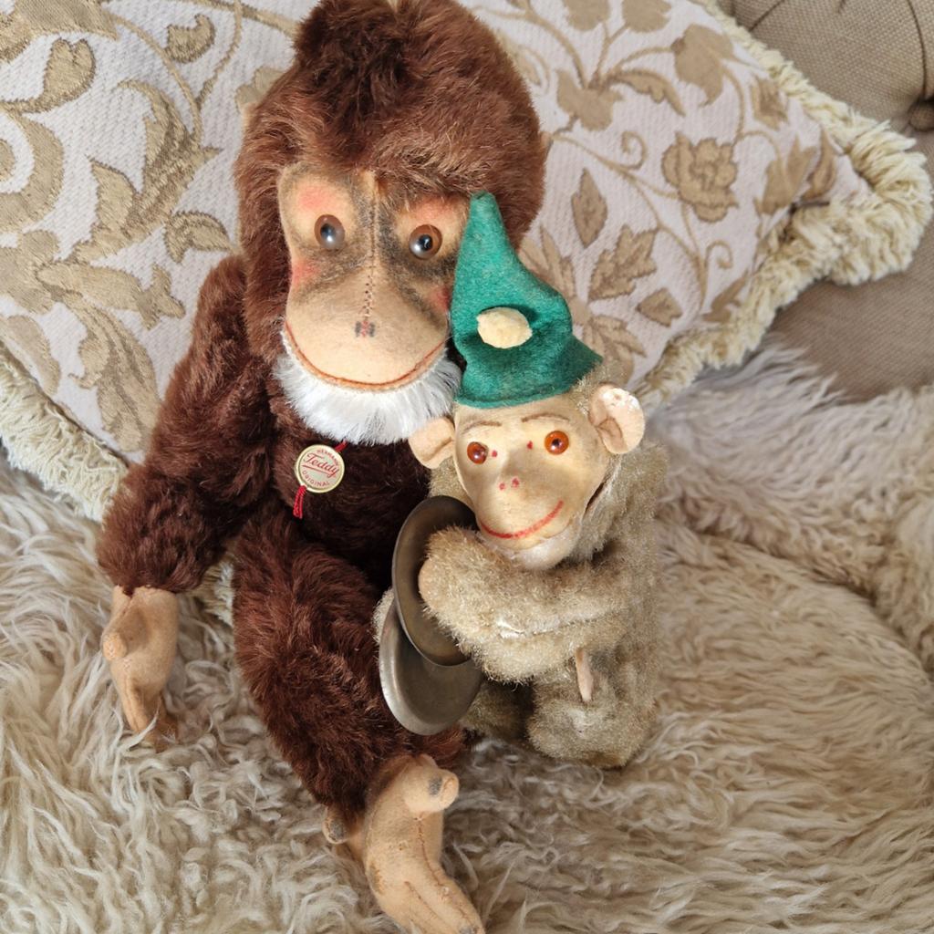 Oude Hermann aap en opdraaiaapje brocante speelgoed aapje, Ophalen of Verzenden