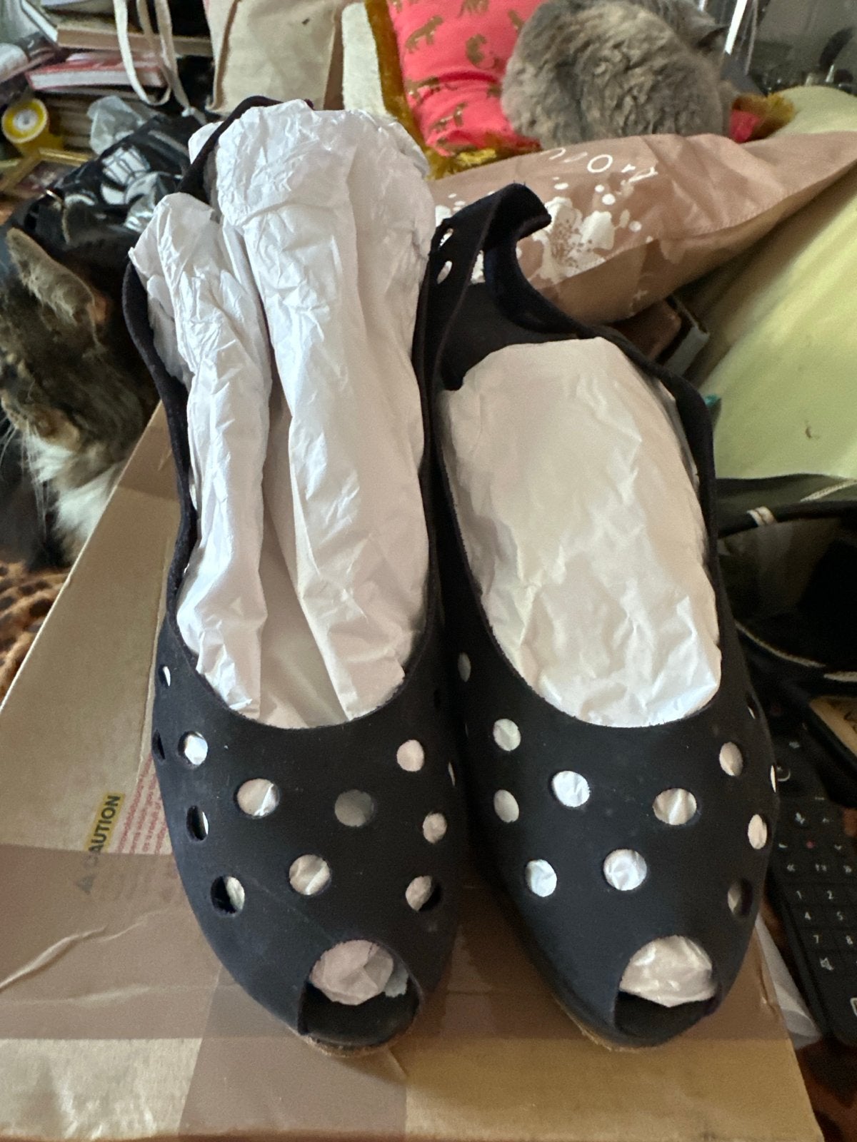 Jan Jansen Zwarte Peep-Toe Wedges Maat 39,538, Ophalen of Verzenden, Gedragen, Zwart, Sandalen of Muiltjes