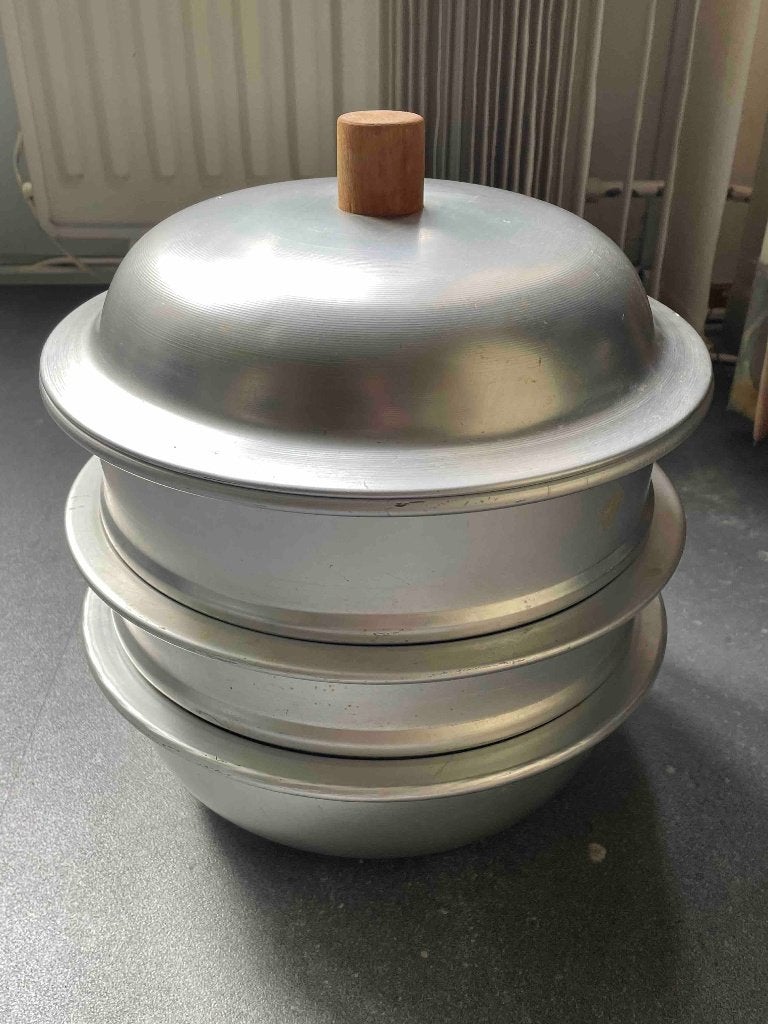 Aluminium Vintage tweelaagse stoompan, Gebruikt, Overige typen, Aluminium, Ophalen of Verzenden
