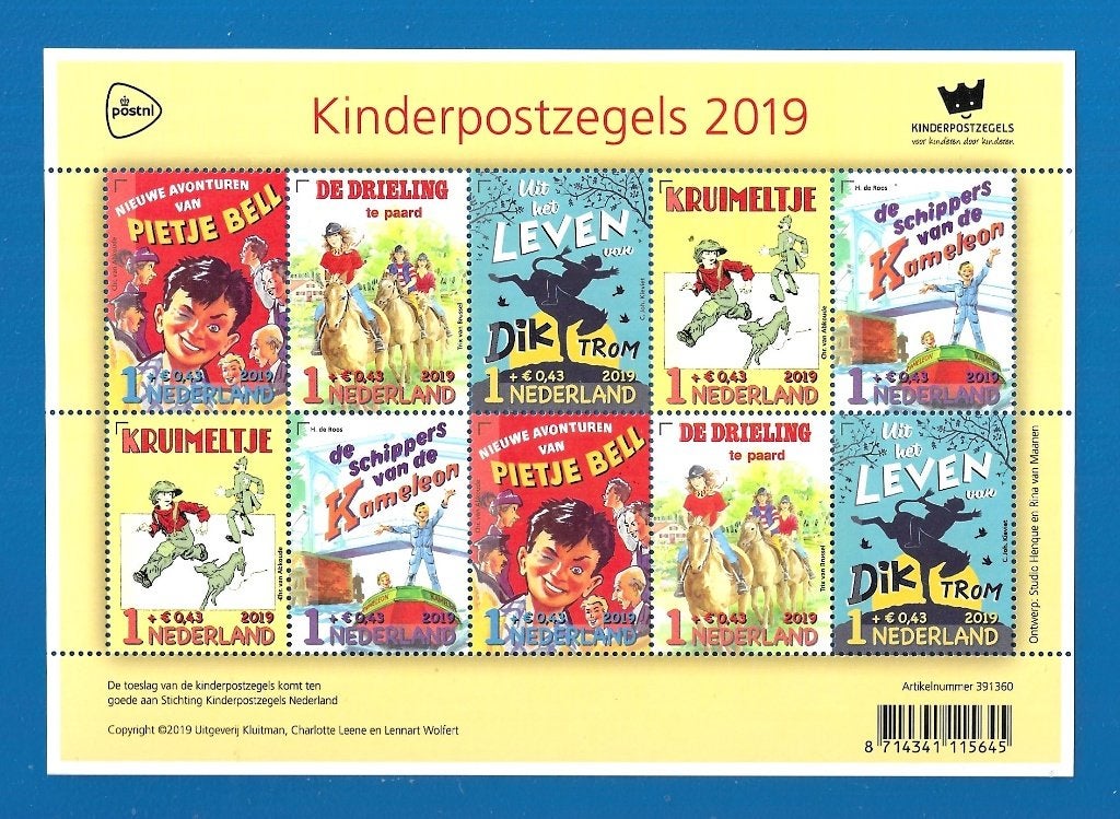 Kinderpostzegels 2019 - Hoofdpersonen uit 5 kinderboeken, Postzegels en Munten, Postzegels | Nederland, Verzenden, Na 1940, Postfris