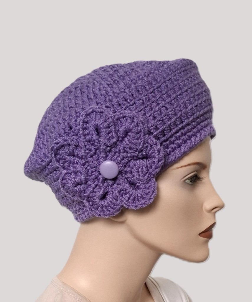 Baret iris, Verzenden, Maat 46/48 (XL) of groter, Nieuw, Handgemaakt