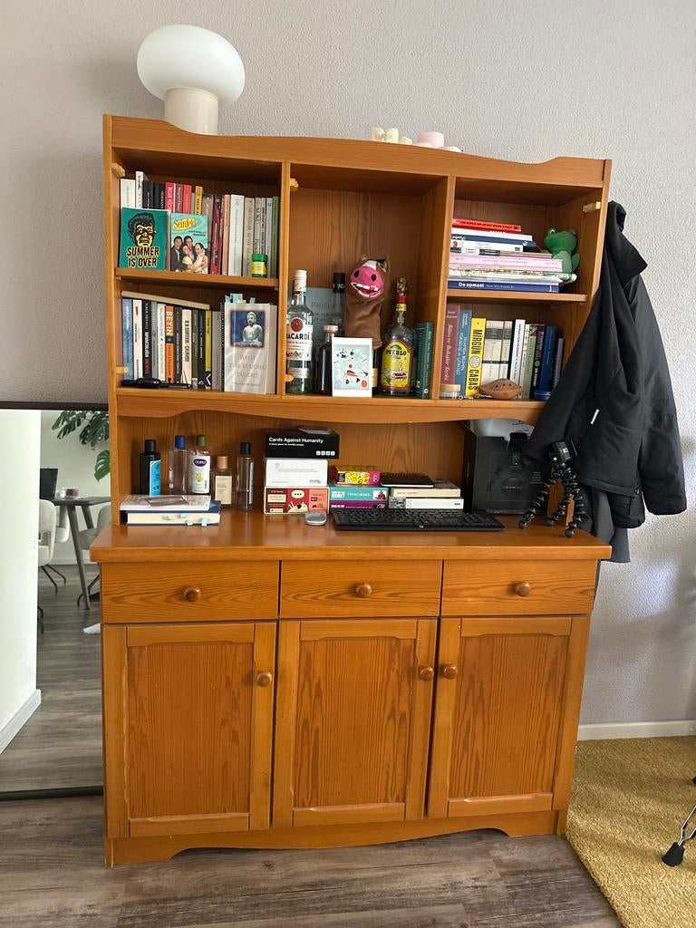 Houten boekenkast met lades en deuren, Huis en Inrichting, Kasten | Boekenkasten, Ophalen, Gebruikt, 100 tot 150 cm, Kersenhout