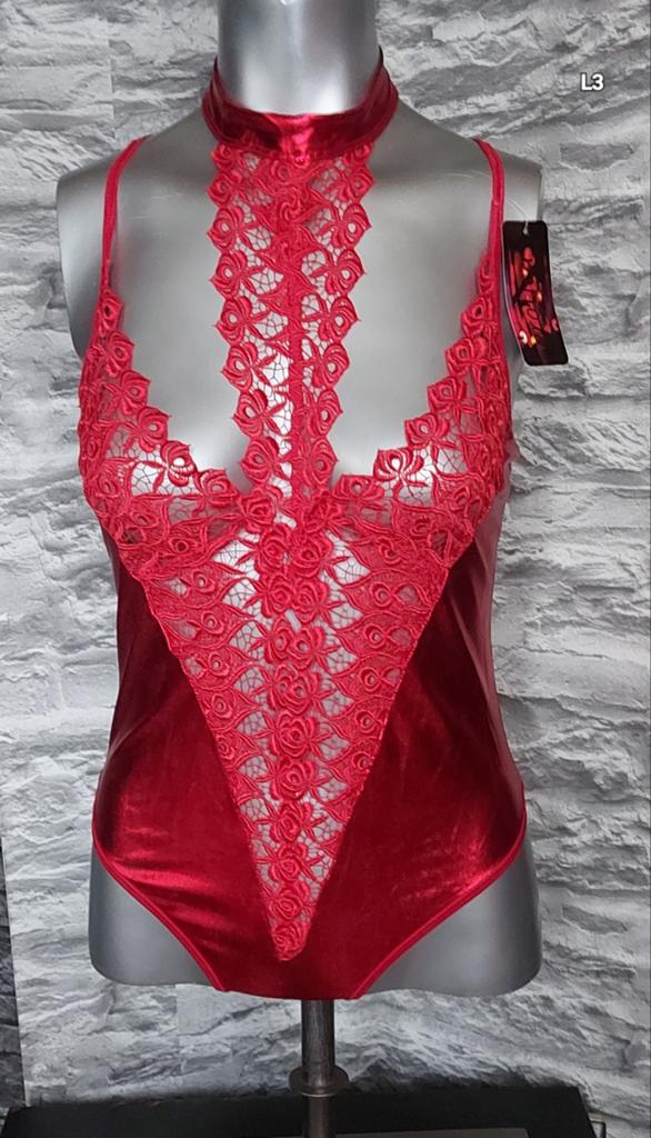 Kinky rode Body met Kant en Open Rug L/XL, Onbekend, Ophalen of Verzenden, Rood, Body of Korset