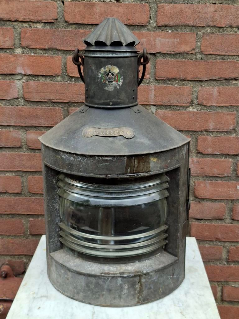 Mooie grote scheepslamp met koperen olielamp, Verzamelen, Ophalen of Verzenden, Motorboot of Zeilboot