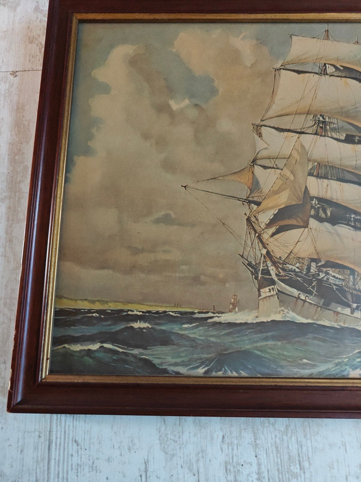 Prachtige oude PRENT !! Maritiem zeilschip 63x42 cm, Ophalen of Verzenden, Klassiek, Ingelijst, Maritiem / water