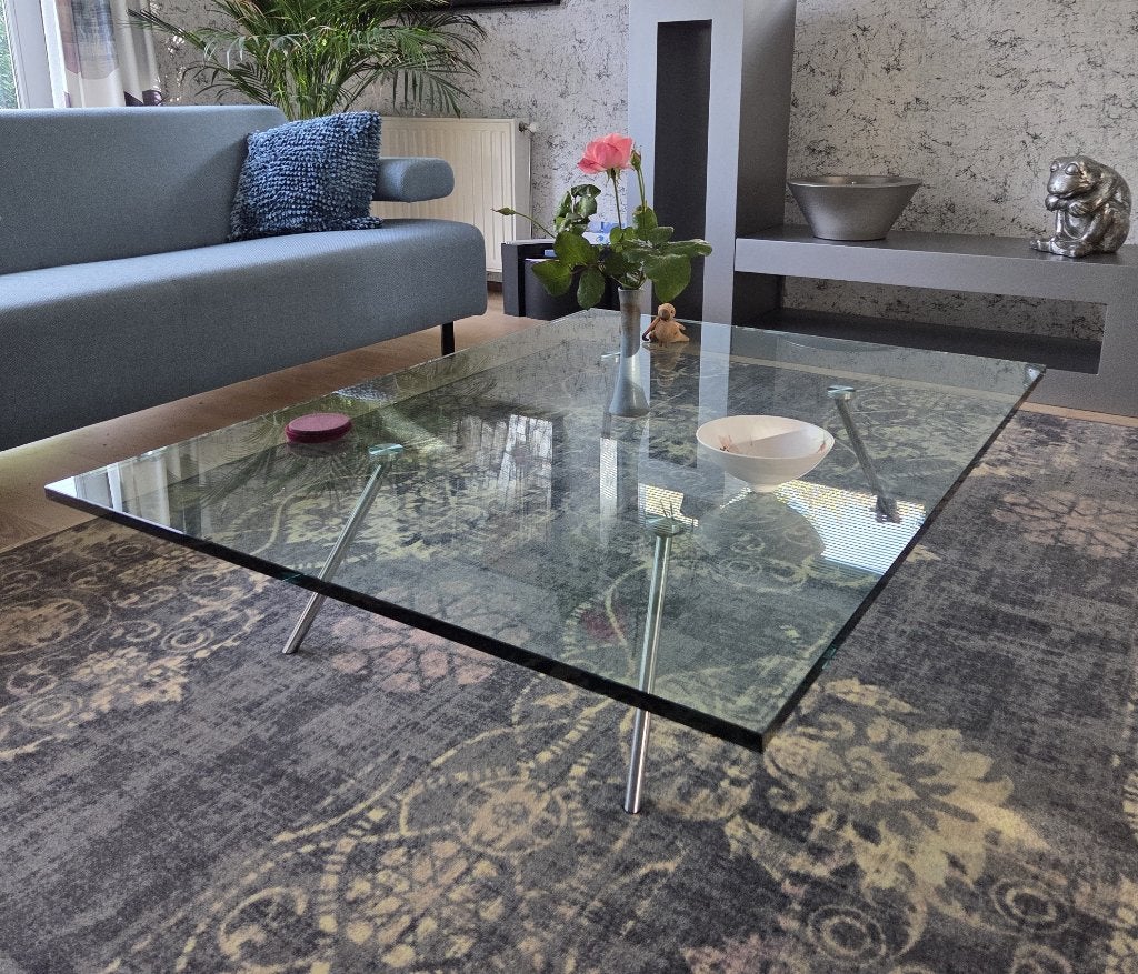 Fraaie glazen tafel, Ophalen, Gebruikt, 100 tot 150 cm, 50 tot 100 cm