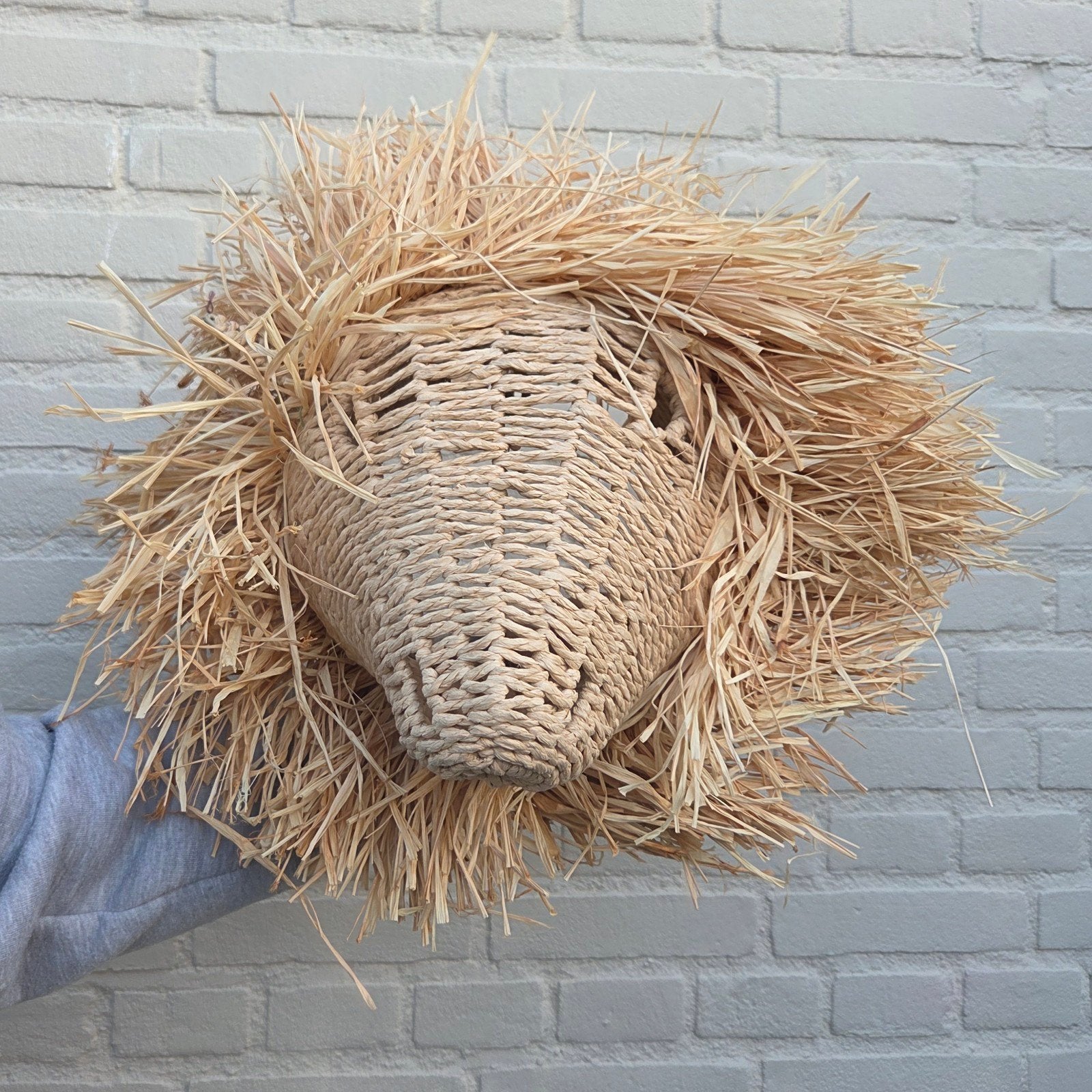 Gevlochten wandkop leeuw natuurlijk materiaal kwantum xenos, Huis en Inrichting, Beige, Boho, Nieuw, Ophalen of Verzenden