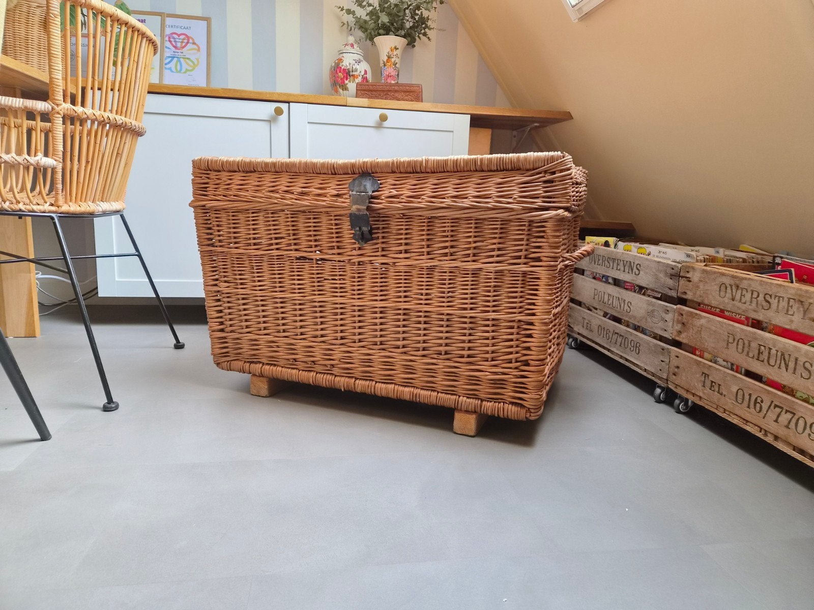 Antieke rieten kist - 82x52x56cm, Ophalen, Overige materialen, Gebruikt, 50 tot 100 cm