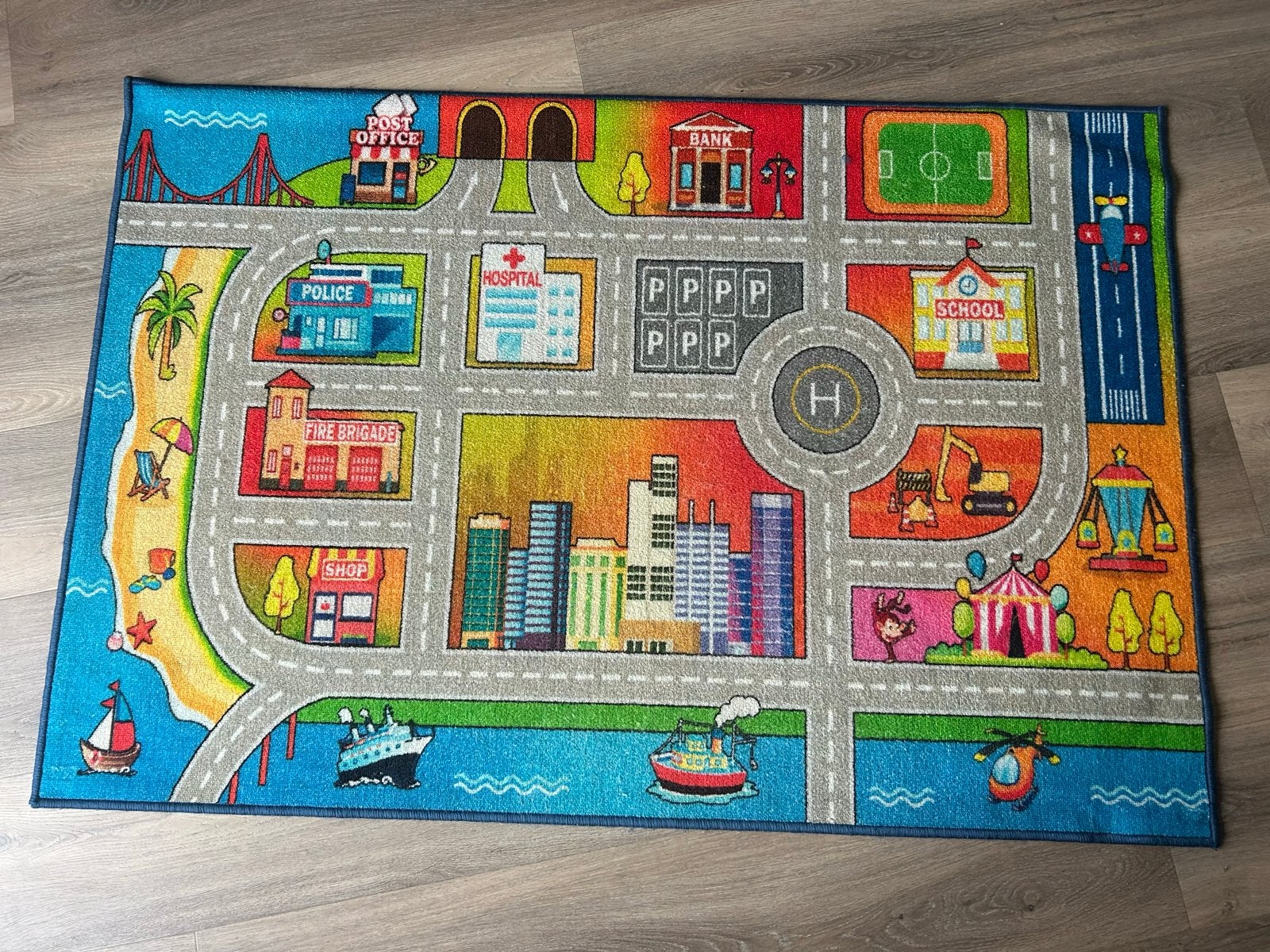 Speelkleed Stad en Verkeer - Kinderkamer Tapijt, Ophalen, Gebruikt, 100 tot 150 cm, Blauw