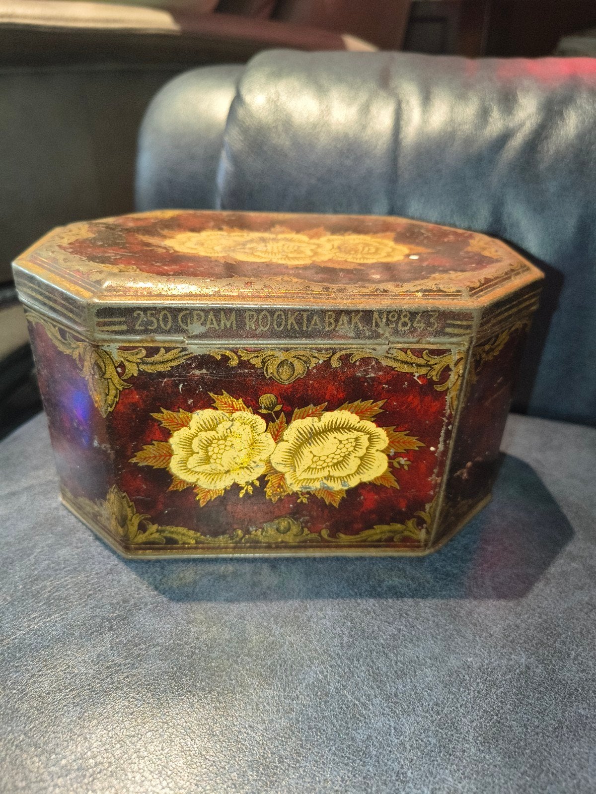 Antieke Rooktabak Blik 250 gram - Bloemenmotief, Ophalen of Verzenden