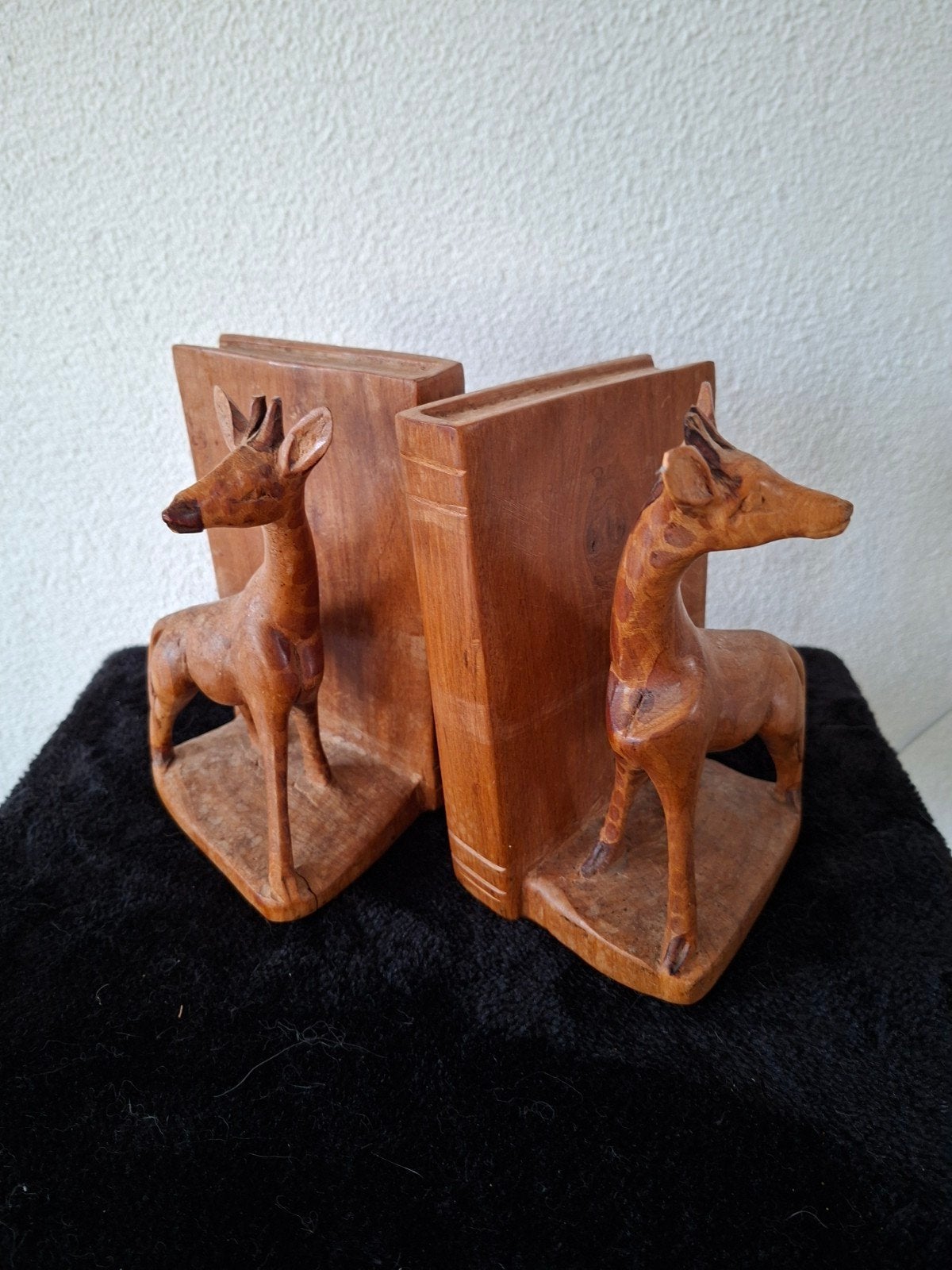 Oude houten boekensteunen met giraffen - Vintage, Antiek en Kunst, Ophalen of Verzenden