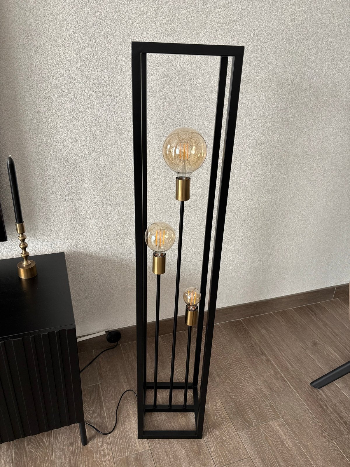 Moderne staande lamp met 3 Edison LED lampen, Ophalen, 100 tot 150 cm, E27 (groot), Zo goed als nieuw