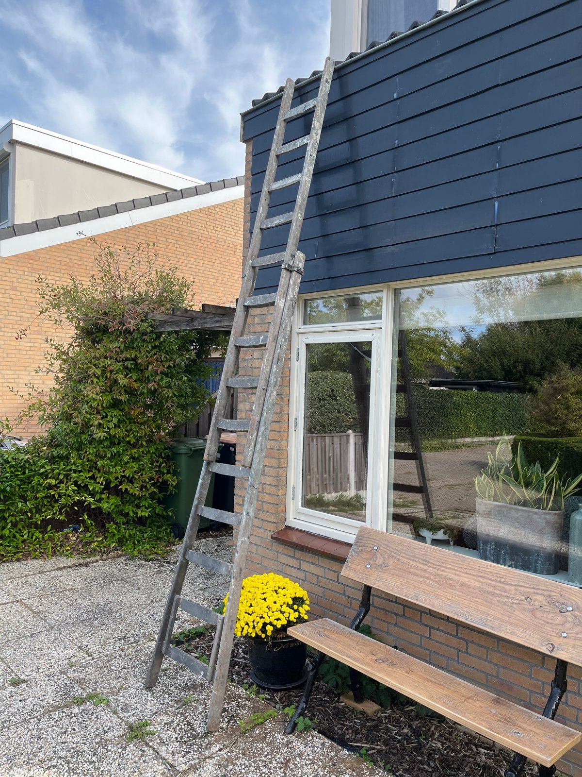 Houten ladder - 250-375 cm, Ophalen, Gebruikt, Ladder, Opvouwbaar of Inschuifbaar
