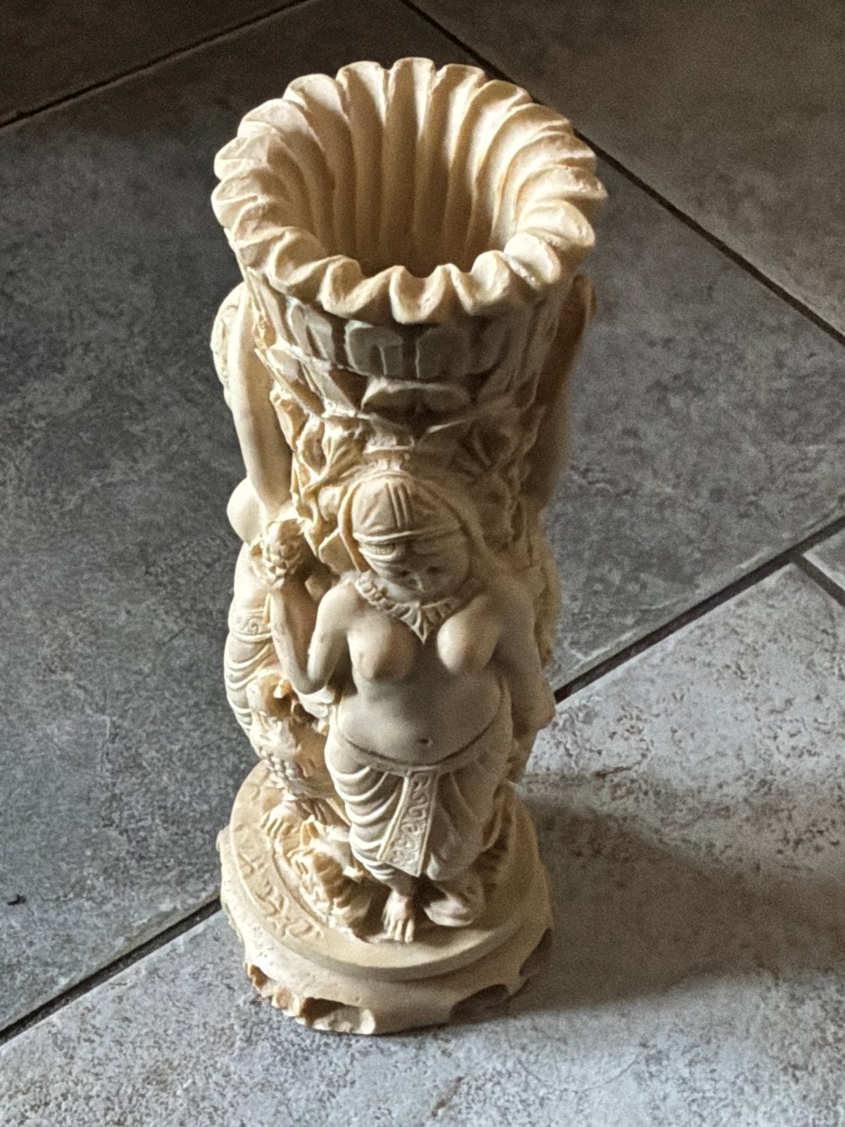 Vintage Ivorine Vaas/Kandelaar met Godinnenfiguren, ca. 1960, Ophalen of Verzenden