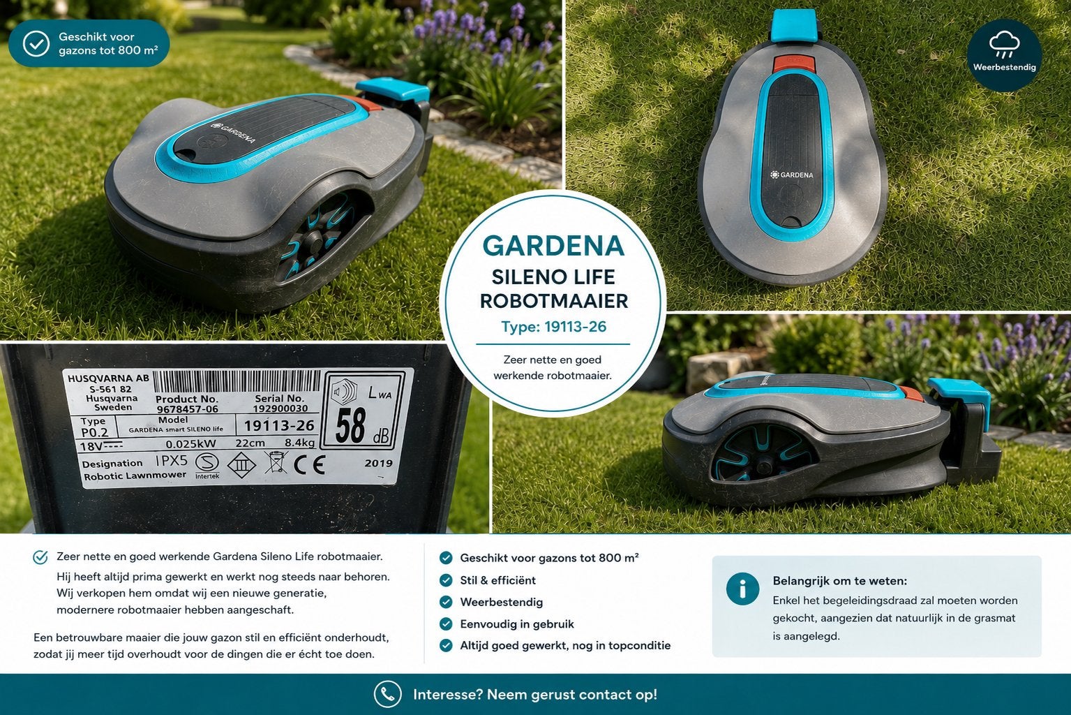 Gardena Sileno Life Robotmaaier 19113-26 - ZGAN, Cirkelmaaier, Ophalen, Zo goed als nieuw, Accu-grasmaaier