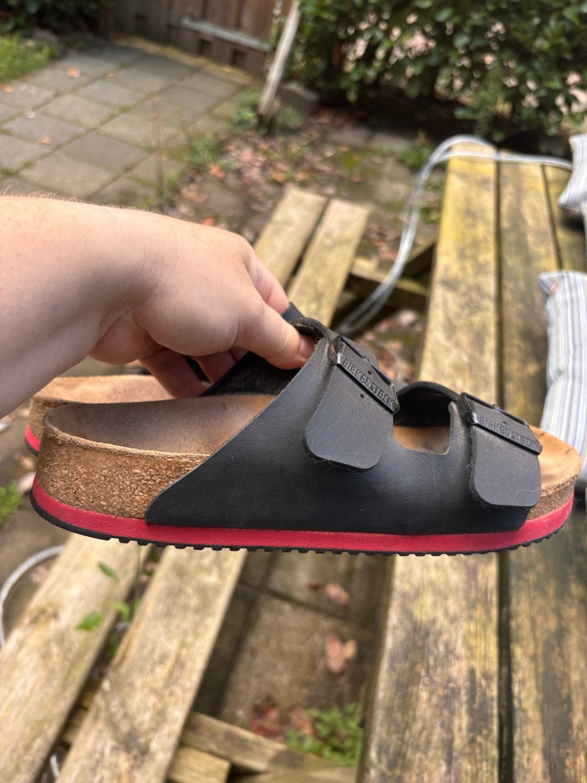 Zeldzame Birkenstock arizona met rode zool - Maat 38, Ophalen of Verzenden, Gedragen, Zwart, Sandalen of Muiltjes