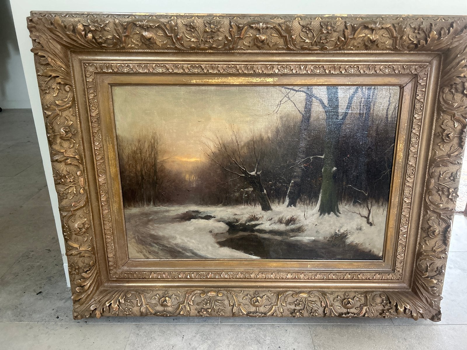 Cornstant Artz: Schilderij met Serene  Zonnige Wintersfeer, Antiek en Kunst, Kunst | Schilderijen | Klassiek, Doek, Realistisch